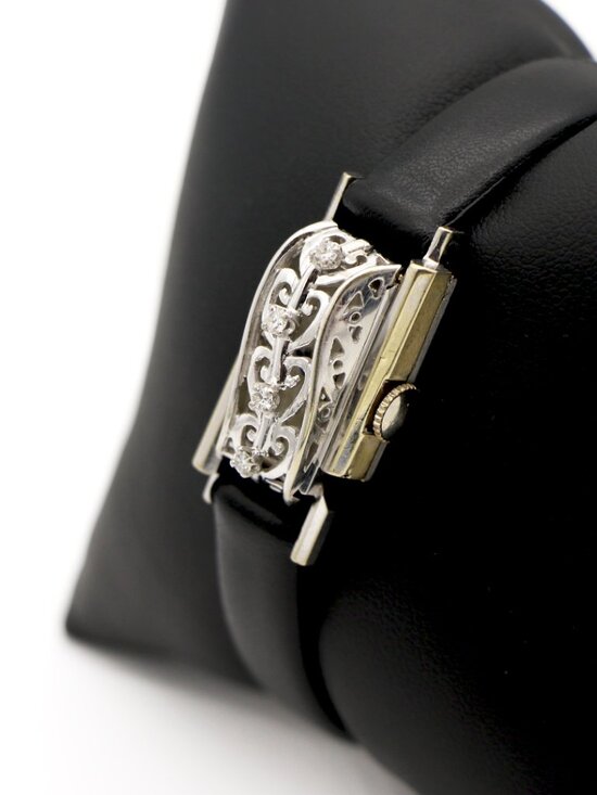 LeCoultre 14k White Gold Hidden Watch w/ Diamond Floral Leaf Dome main image 6